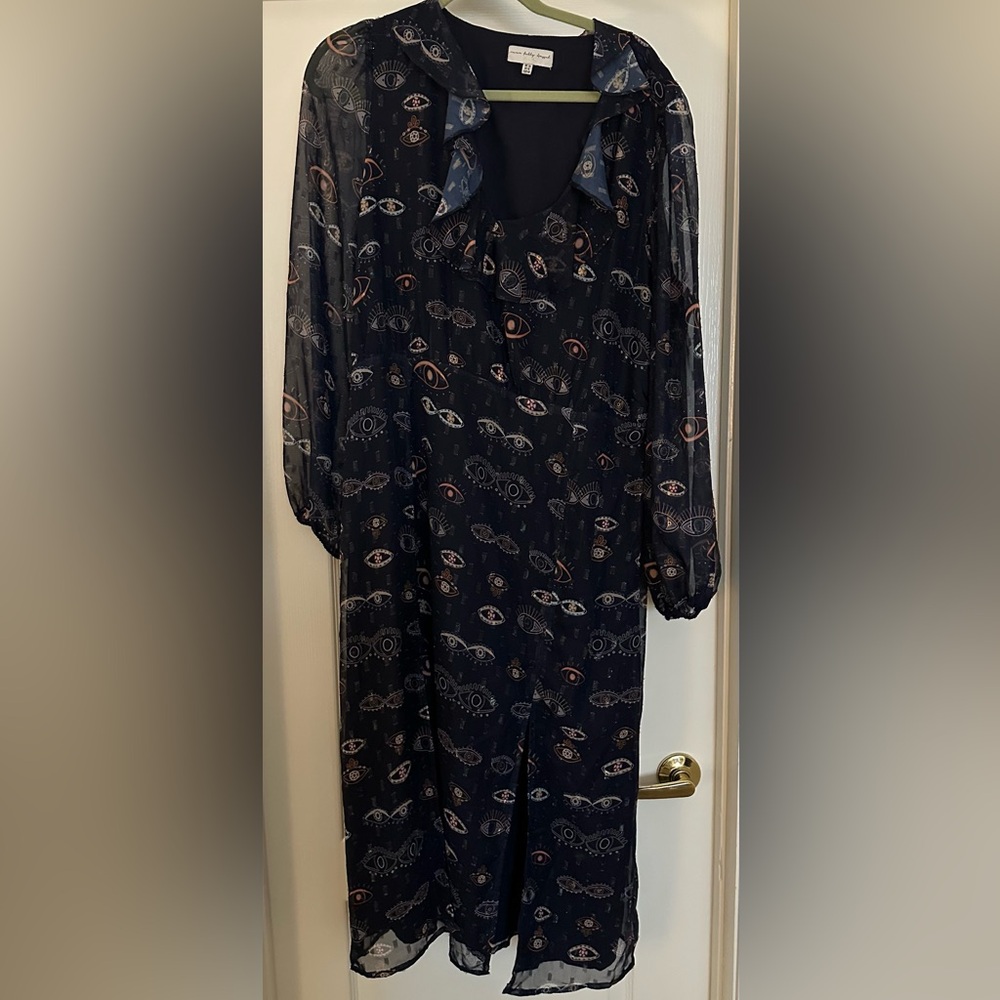 Never Fully Dresses long sleeve midi dress with fun eye pattern - size 16